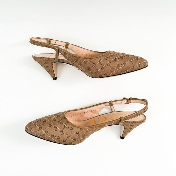 Gucci GG Monogram Slingback Heels Chevron Quilted Mignon Size 36.5, 6.5 - Picture 11 of 12